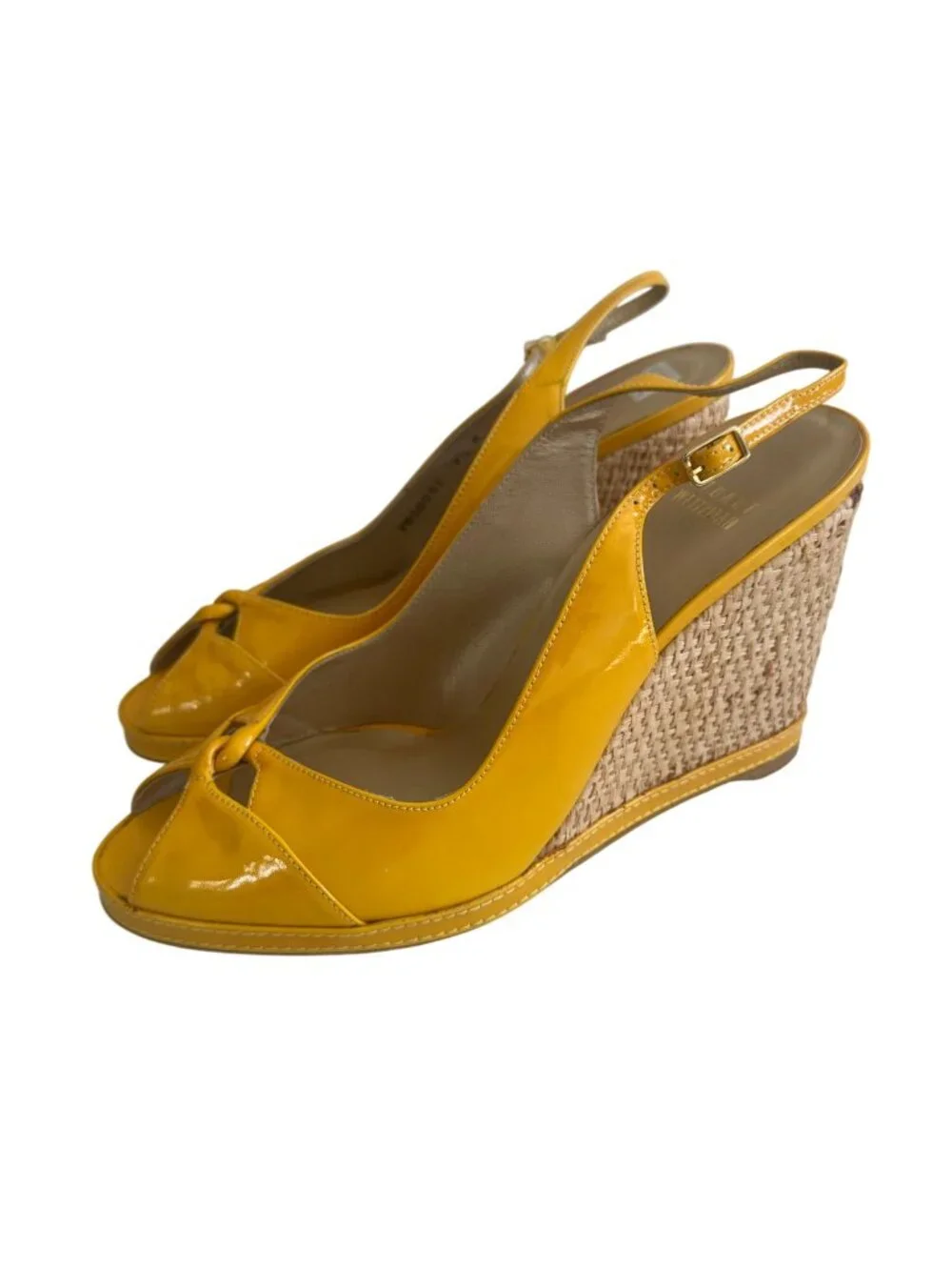 STUART WEITZMAN Yellow Patent Leather Wedges Size 9.5 - Picture 3 of 10
